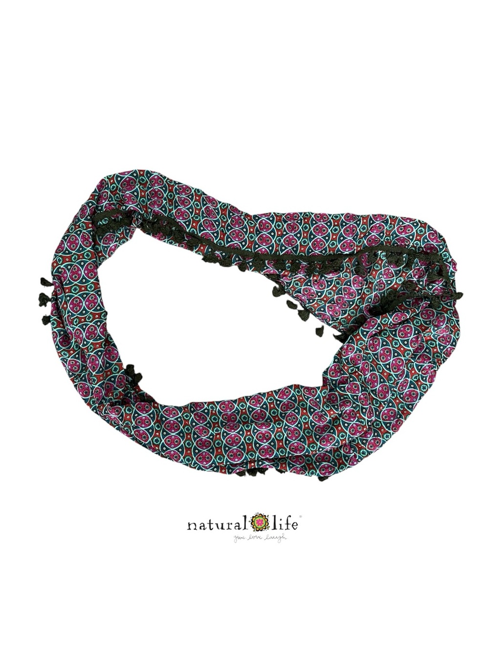 Natural Life Infinity Scarf Fringe Geometric Abstract Pattern Soft Casual Hippie